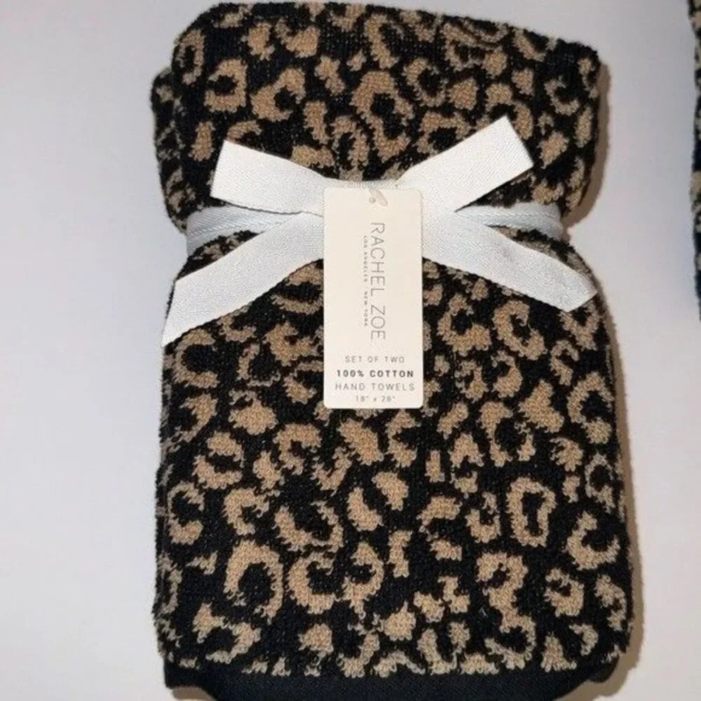 NWT Rachel Zoe 8 Piece 100% Cotton Bath Towel Set Black Tan Leopard Animal Print